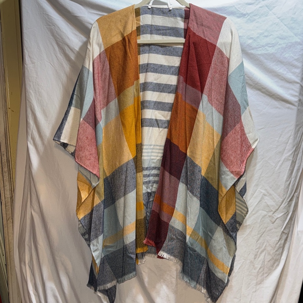 Multicolor Plaid Women's Poncho